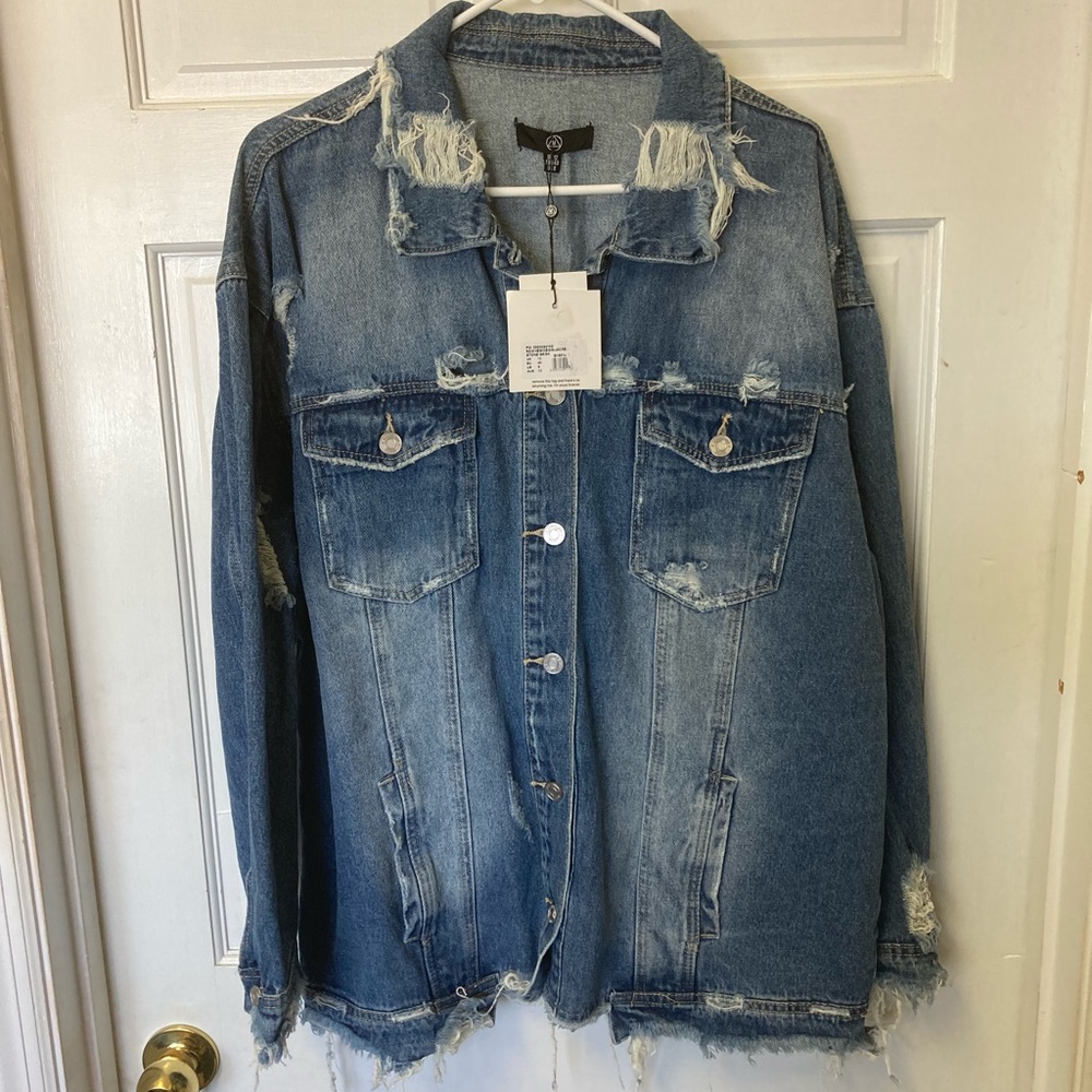 Missguided Raw Hem Denim Jacket Stone Wash US 8